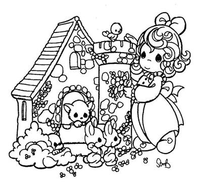 Девочка и ее кукольный домик - бесплатные раскраски драгоценные моменты | Раскраски