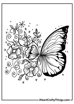 раскраска Бабочки на цветах | Бесплатная раскраска для печати