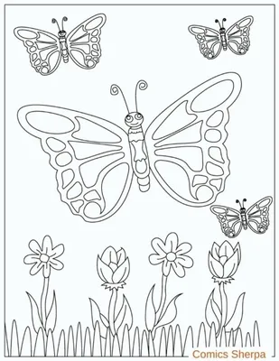 Раскраска Цветы и бабочки - Бесплатные раскраски для детей печать онлайн
